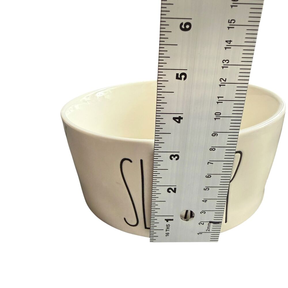 Rae Dunn "SLURP" Dog Bowl XL 8" LL White Ceramic Magenta Artisan Collection - Picture 4 of 10